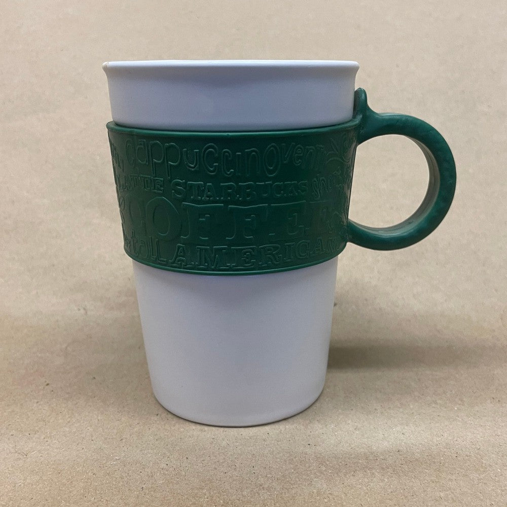 Starbucks White with Green Rubber Embossed Handle Mug-2008